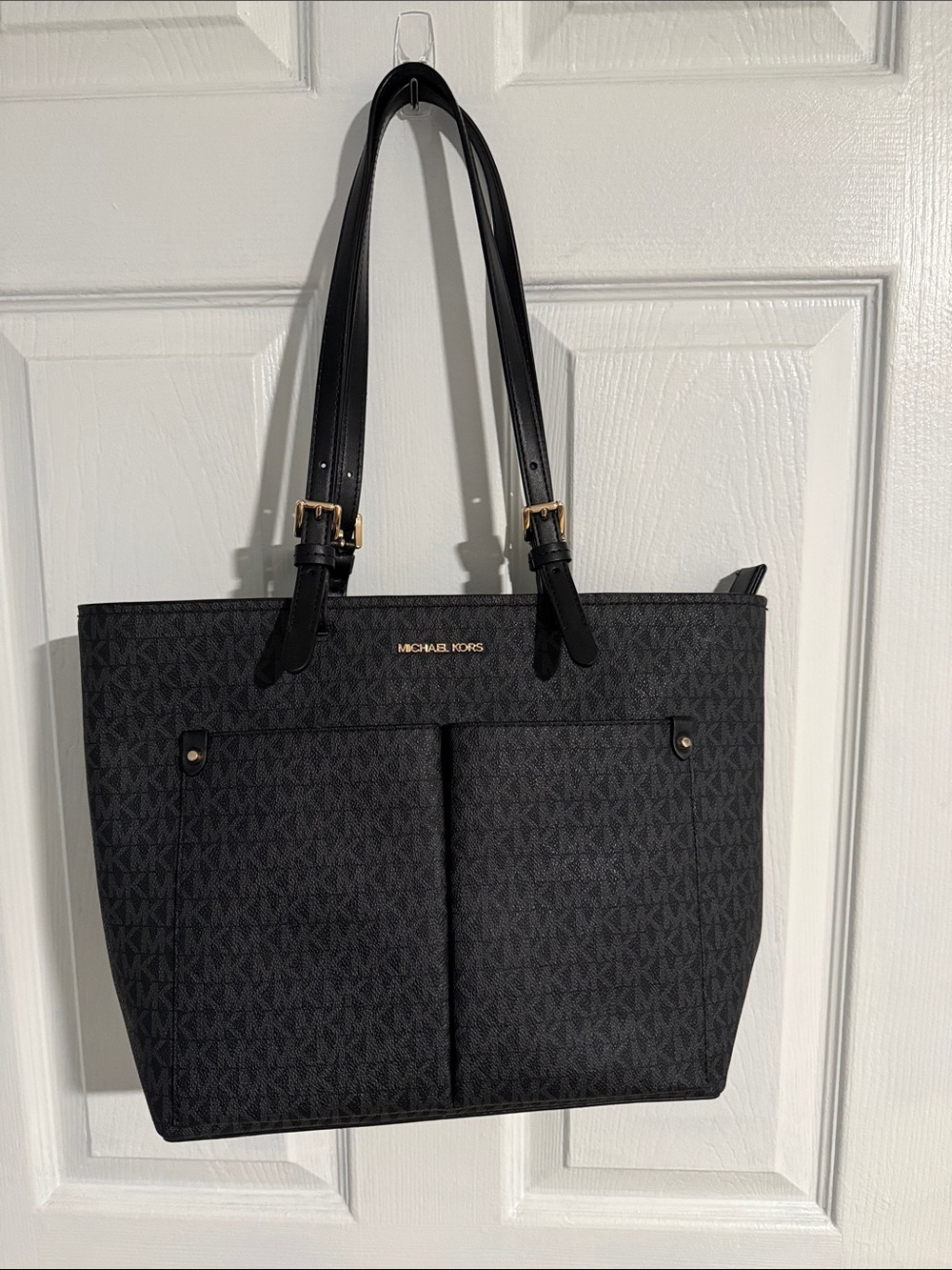 Michael Kors Black Logo Tote with Gold Hardware